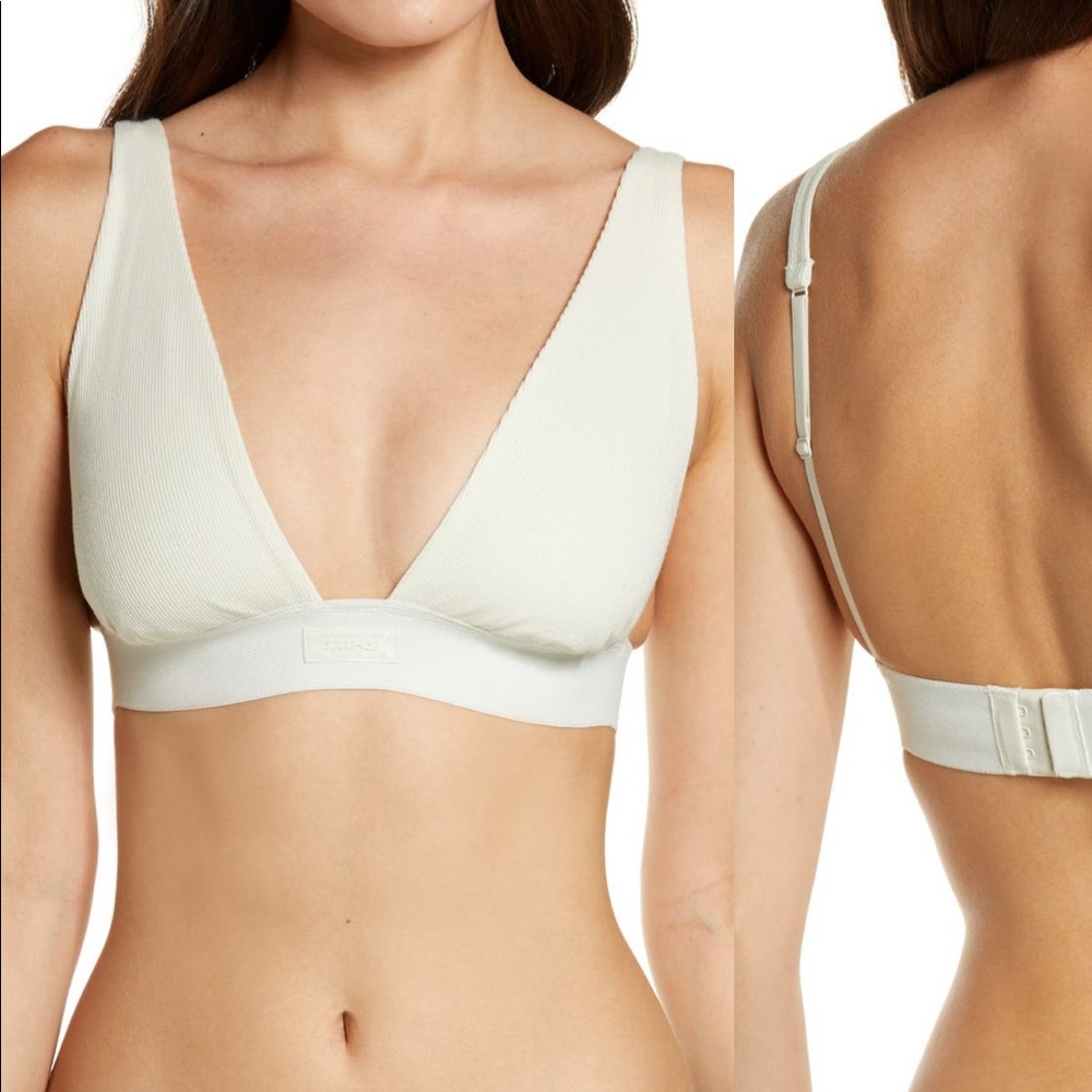 SKIMS Rib Stretch Cotton Plunge Bralette Bone